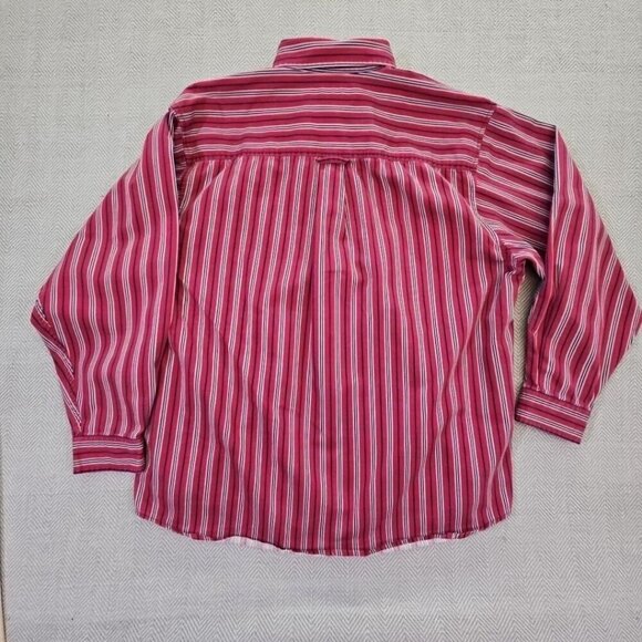 John Ashford Men's Dress Shirt Medium Red Blue Button-Down Striped Long Sleeve - Picture 2 of 13